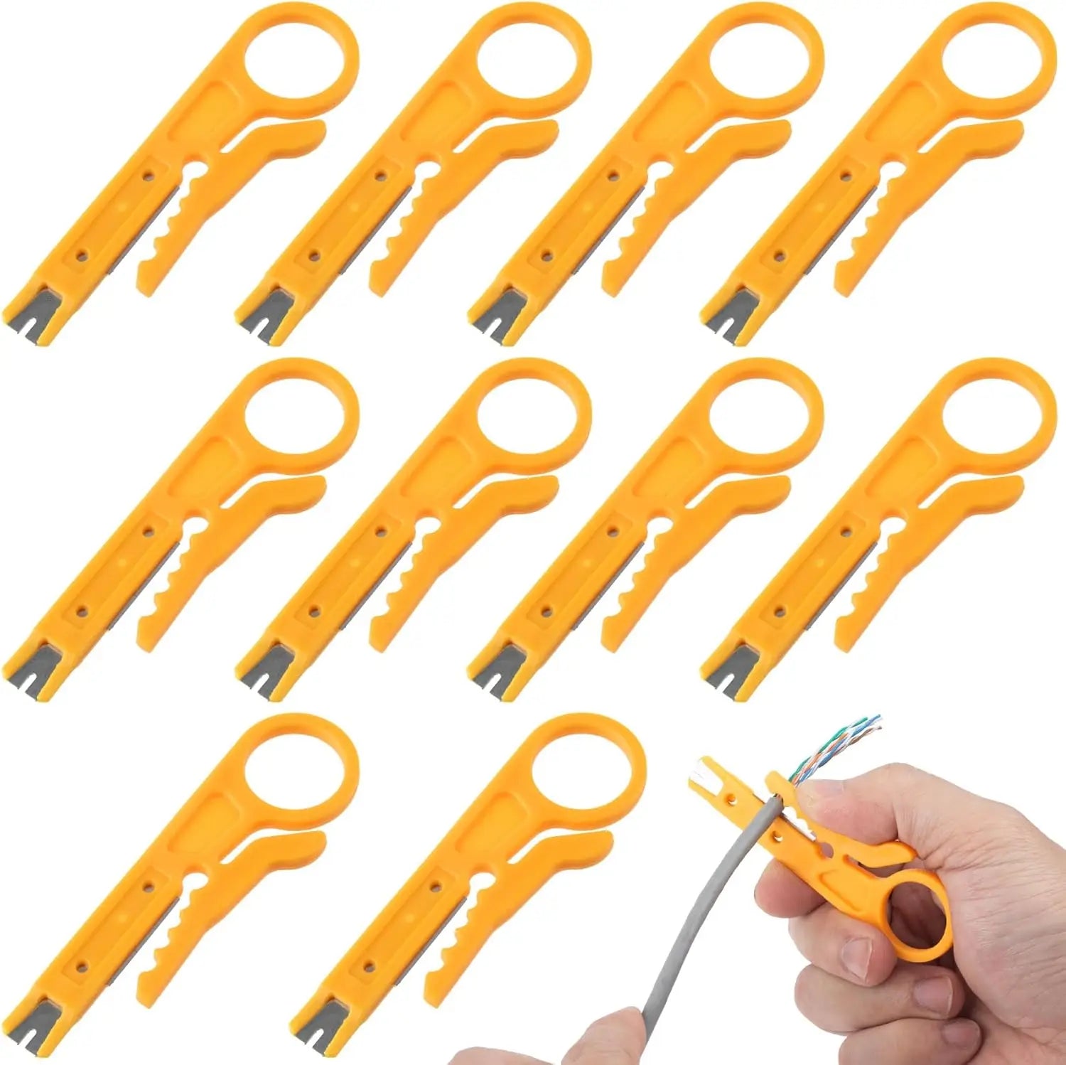 10pcs Wire Stripper with Secure Finger Loop, Cable Stripper Cutter Tool, Wire Punch Down Tool for Diameter 5-6.2mm Cables Wires Qme 10pcs