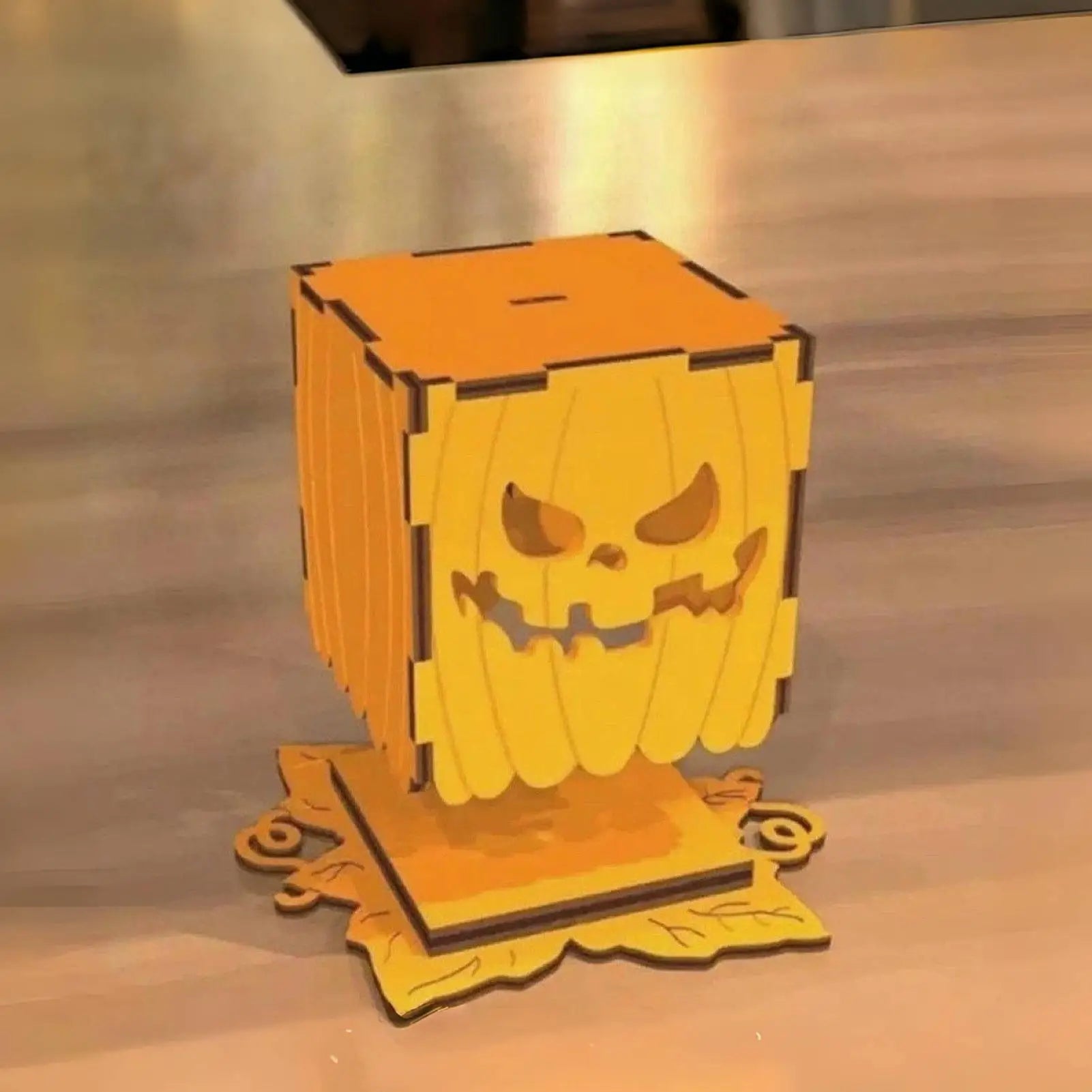 Halloween Pumpkin Light Festival Atmosphere Lamp Ornament Wooden Halloween Pumpkin Light Decoration for Porch Bedroom Garden Qme