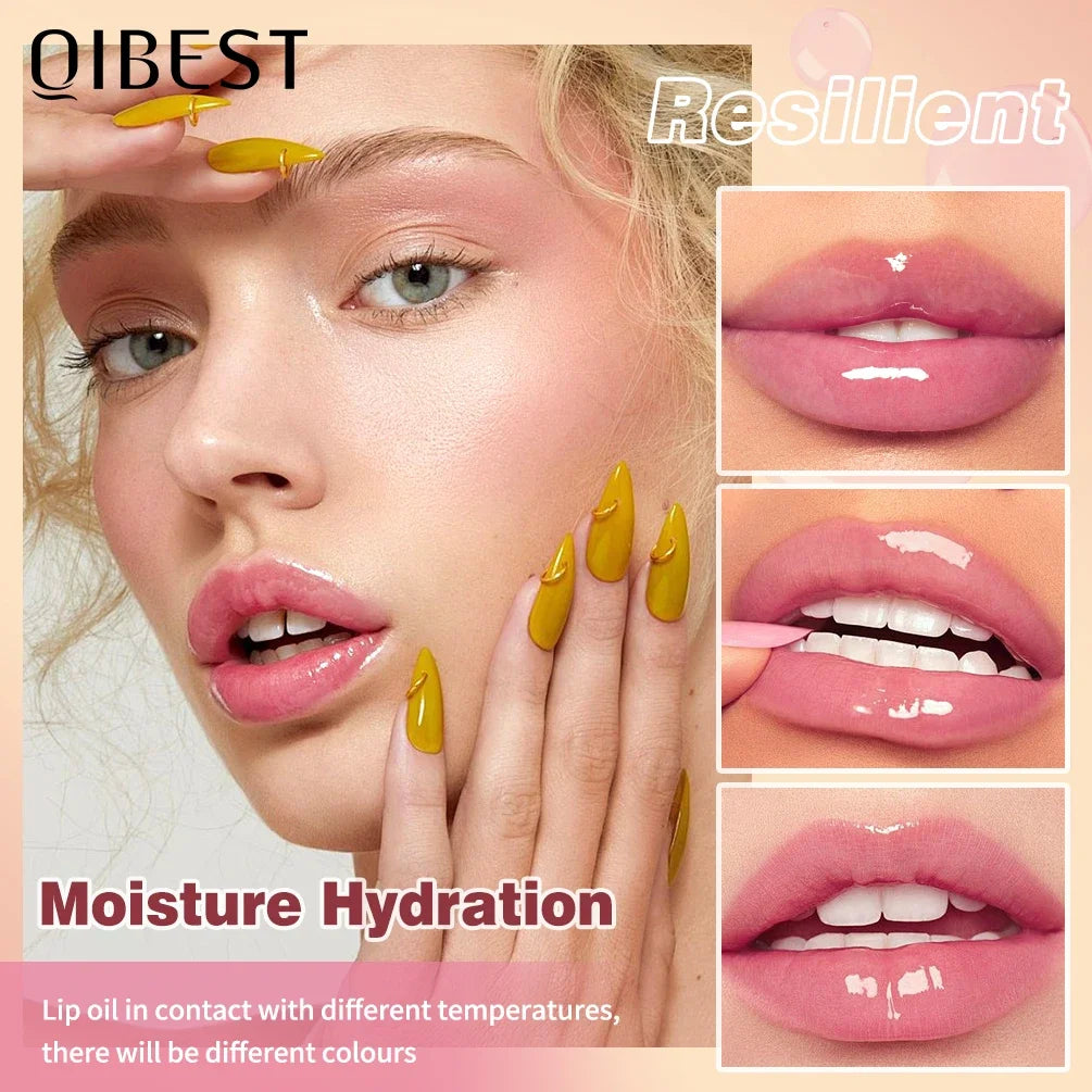 QIBEST Color Changing Lip Oil Plumper Moisturizing Transparent Jelly Lip Balm Lasting Lipgloss Nourishing Lip Glaze Makeup Qme