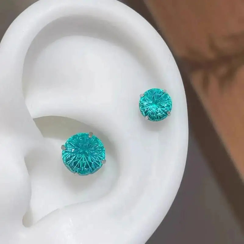 Multicolor Faceted Crystal Stud Earrings Stainless Steel Screw Back Hypoallergenic Piercing Earrings for Office Business Wear Qme