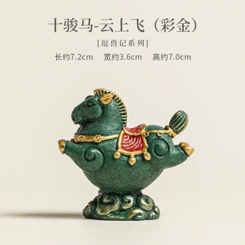 Flying Horse Brings Good Luck Green Sandstone Tea Pet Figurine Wealth Qme green