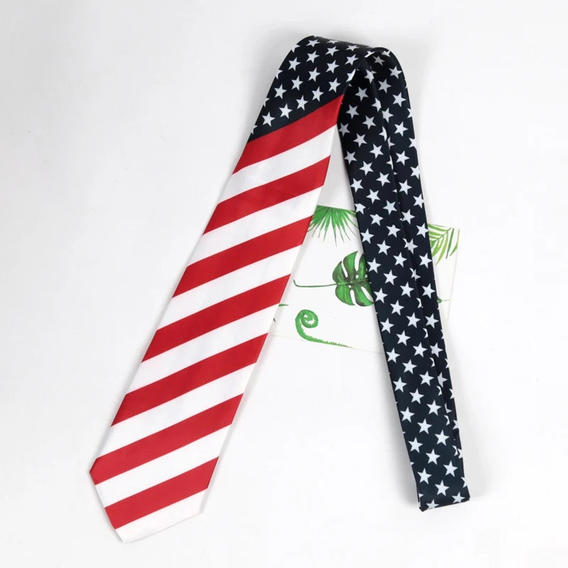 Star Striped American USA Tie Dacron Printing Flag Necktie Unisex Qme