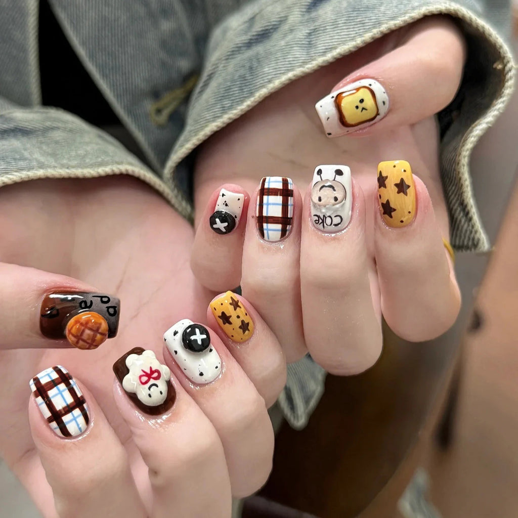 Handmade Press Nails Rainbow Gradient Cat's Eye Polka Dot Designs Qme GJ-CDJ-ZB239-S