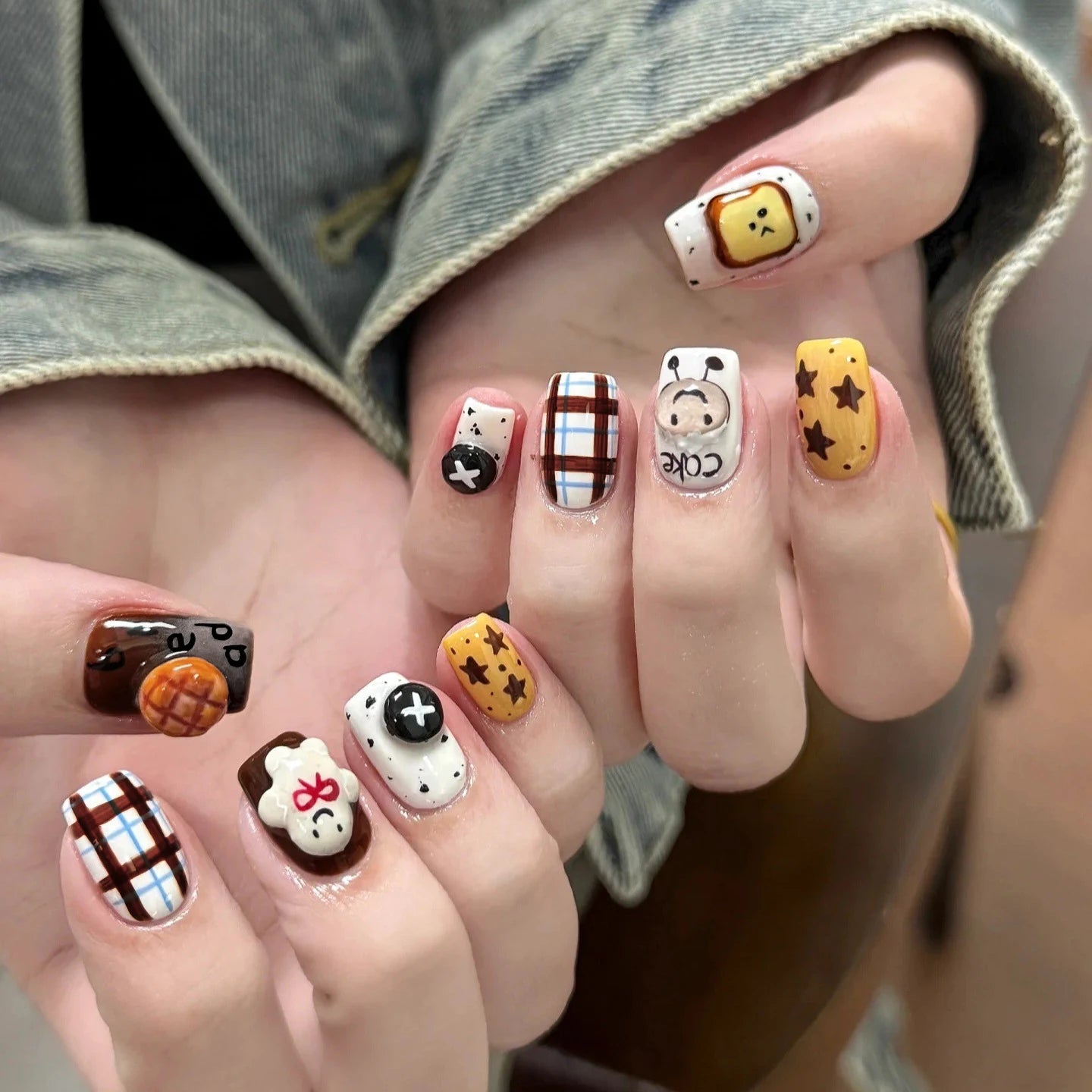 Handmade Press Nails Rainbow Gradient Cat's Eye Polka Dot Designs Qme GJ-CDJ-ZB239-S