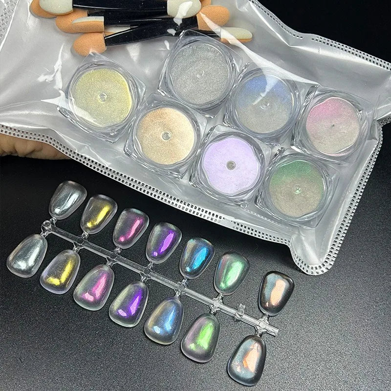 Icy Aurora Glitter Powder, Fairy Nail Glitter with Polarizing Shine, Transparent Holographic Mirror Glitter for Nail Art, 1g Qme