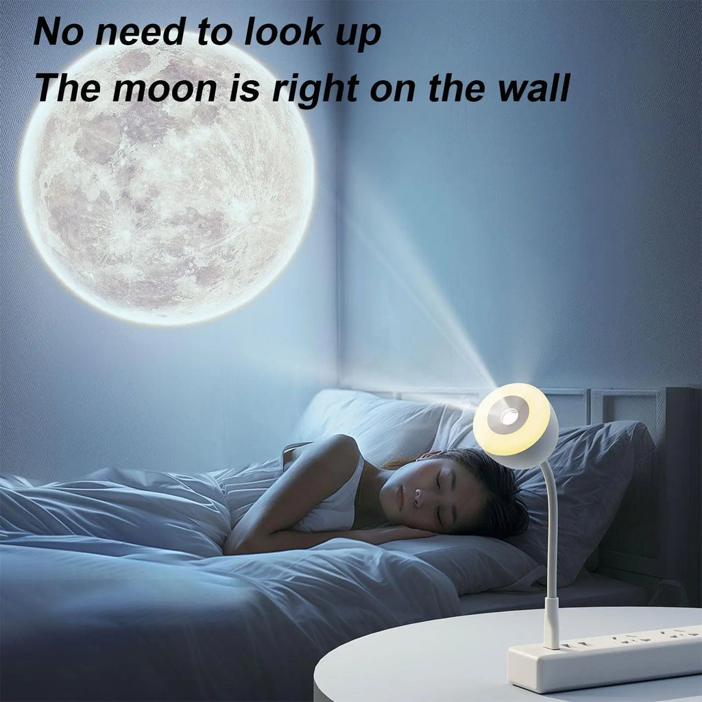 Projector Light Bedside Lamp USB Moon Projection Night 3 Modes Qme