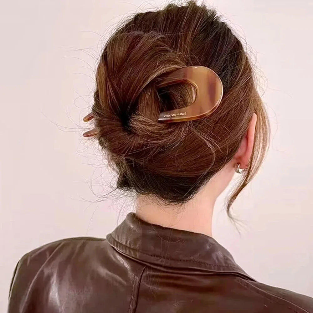 U Shaped Hair Stick Vintage French Hair Pin Women Acetate Hair Accessories DIY Retro Hairstyle Tool New Hair Clips 2025 New Qme