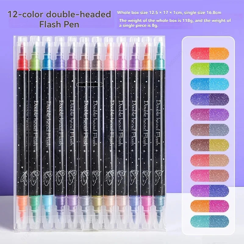 6-24 Pcs Double Tips Glitter Acrylic Markers Paint Pens Sparkly And Shiny for Rock Painting Stone Ceramic Glass Wood Fabric Qme 12 pens 24 colors