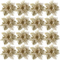 Christmas Red Gold Glitter Flowers Artificial Poinsettia Flower for Xmas Tree Ornaments Navidad New Year Party Home Decoration Qme Gold 30PCS