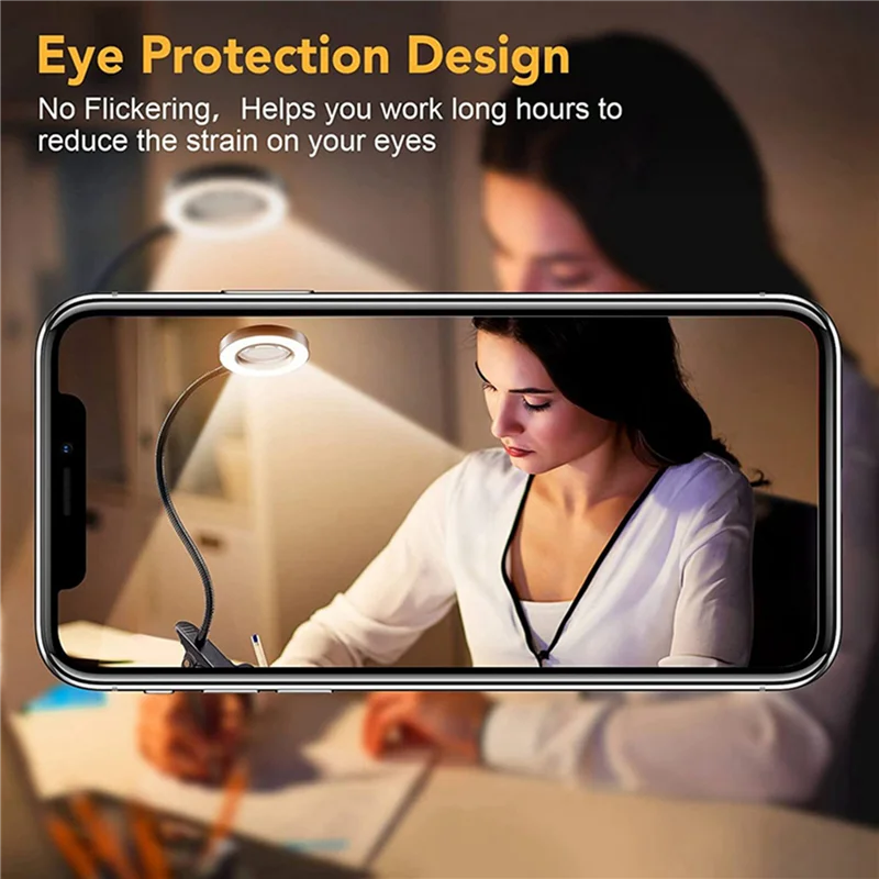 A02F-48 LED Desk Lamp Clip With 5X Magnifying Glass Light 360° Adjustable 3 Modes LED Desk Light For Bed Desk Work Crafts-2PC Qme Black 2PC NONE