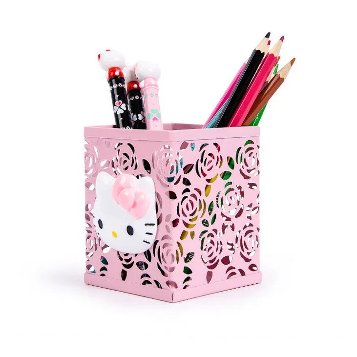 Cute Hello Kitty Metal Desktop Pen Holder Decorative Storage Box Qme 10