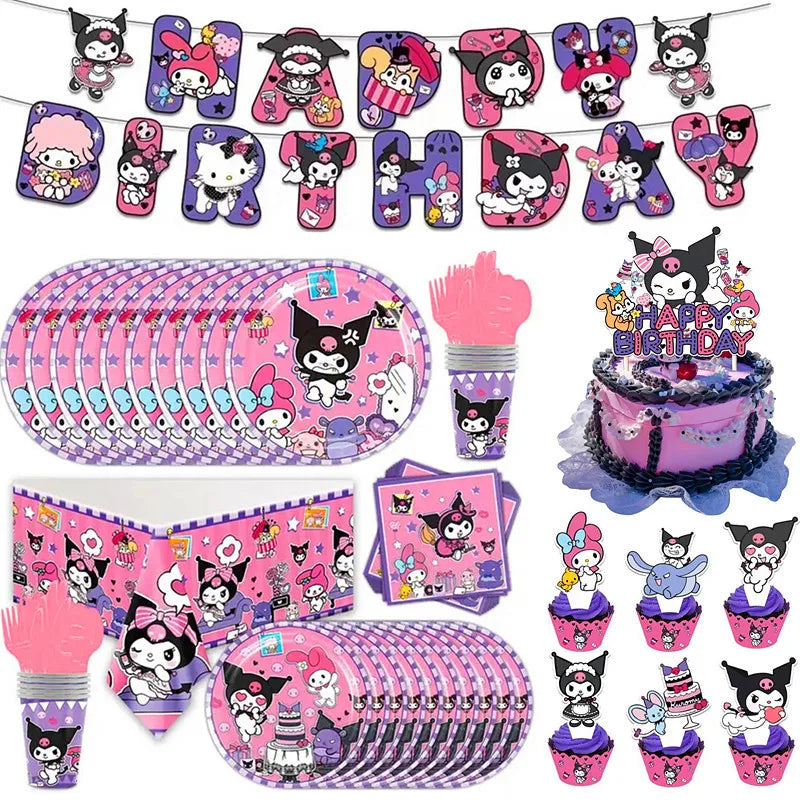 Hello Kitty Kuromi-themed Birthday Party Decorations Balloons Paper Qme