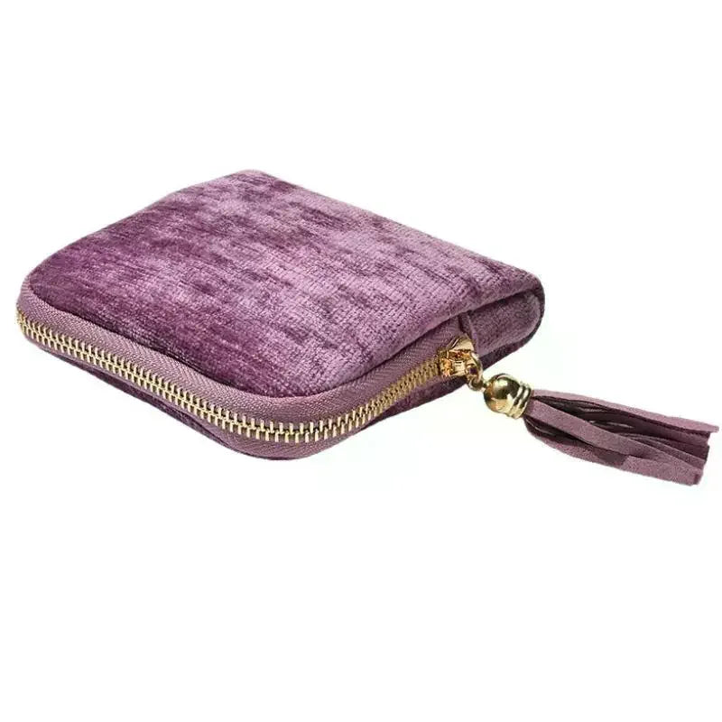 Soft Velvet Portable Jewelry Storage Bag Multi Slots Golden Zipper For Travel Bracelet Earring Necklace Storage Qme