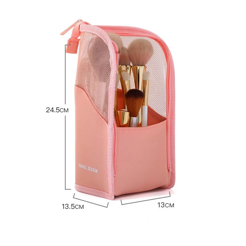 Stand Cosmetic Bag Women Clear Zipper Makeup Travel Female Brush Qme