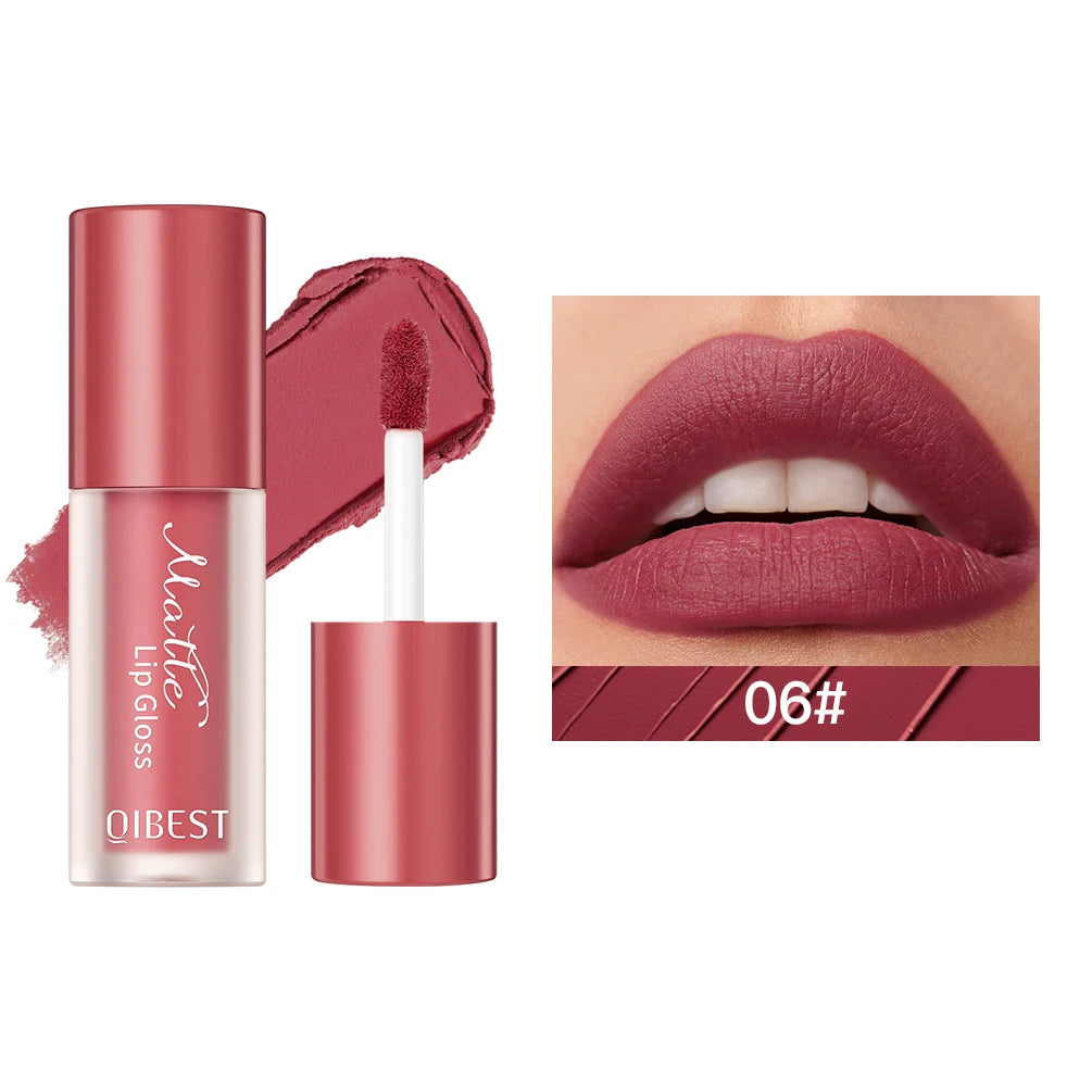 QIBEST 12 Color Liquid Lipstick Matte Velvet Lipgloss Waterproof Long-Lasting High Pigmented Lip Glaze Tint Cosmetics For Women Qme 06