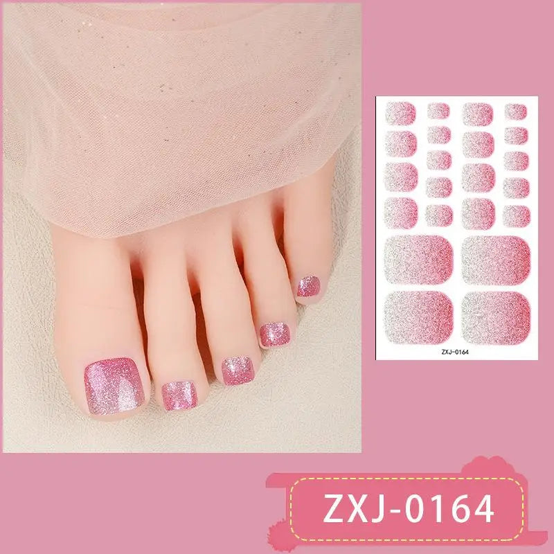 Toe Nail Stickers Full Wraps Gradient Glitter Toenail Polish Strips Qme C