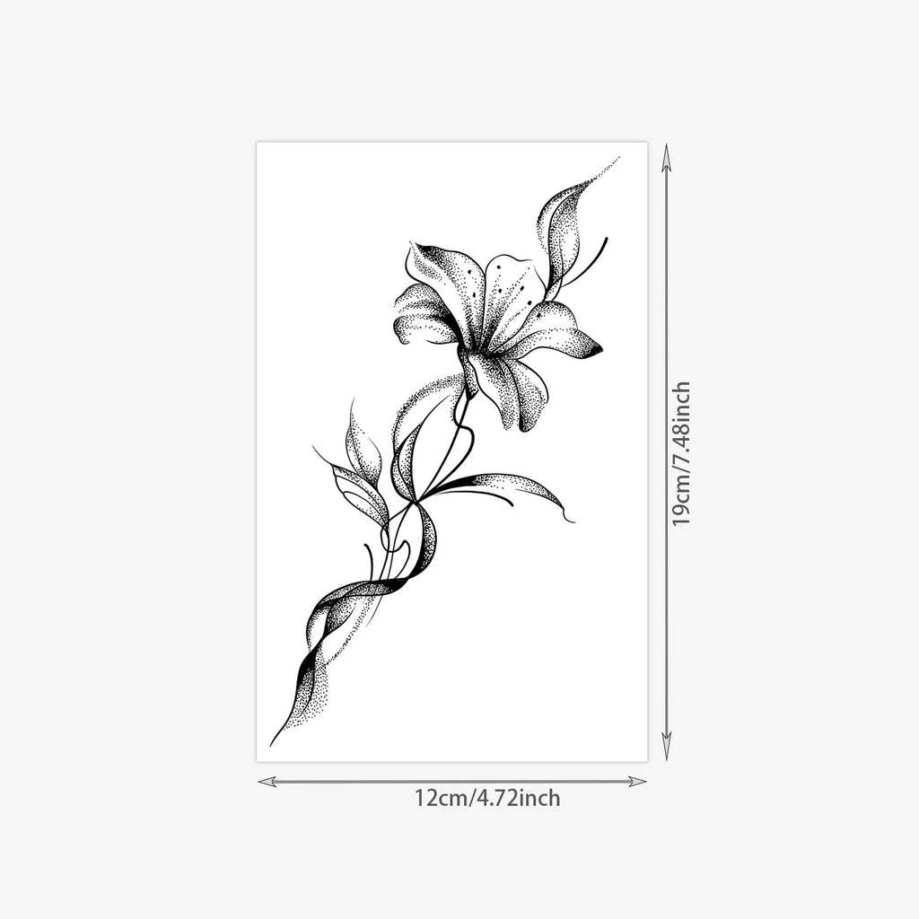 Black Lily Tattoo Sticker, Temporary Tattoo, Cold High-End Floral Back Strip, Waterproof Body Art for Women, Long-Lasting Design Qme CD-1708