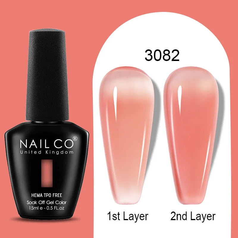 Nailco Jelly Gel Nail Polish Transparent Varnishes 44 Colors Red Pink