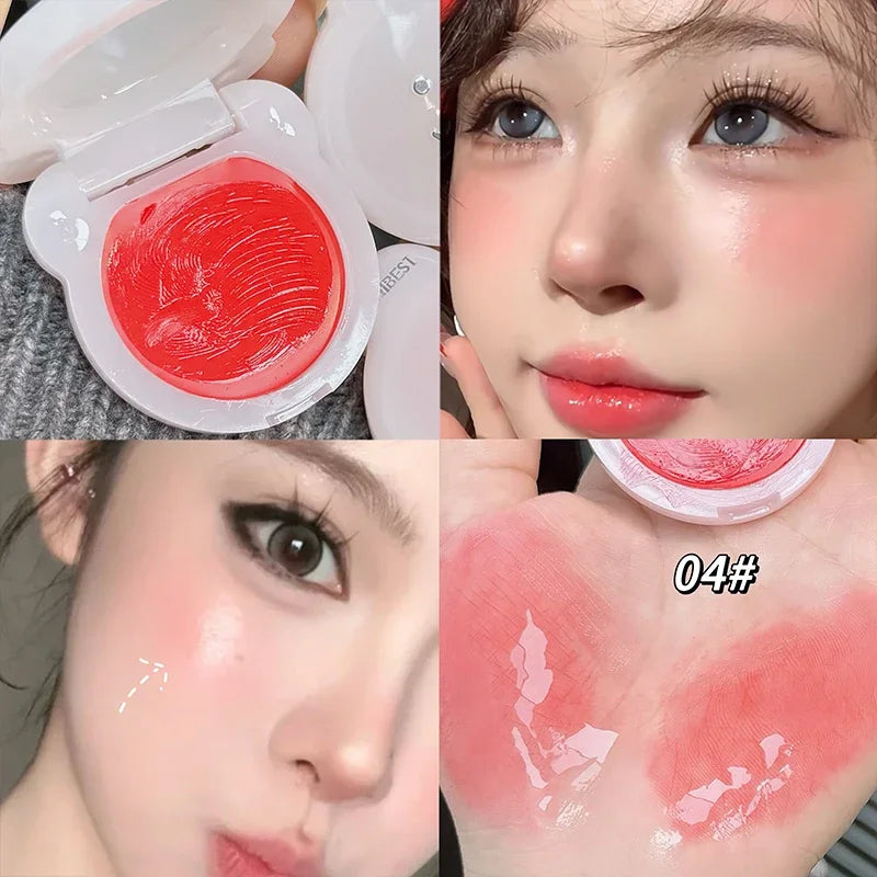 QIBEST Face Blush Hydrating Cream Beauty Girl Nude Makeup Natural Smudge Blush Palette Cheek Tint Highlighter Cosmetics Blusher Qme 04
