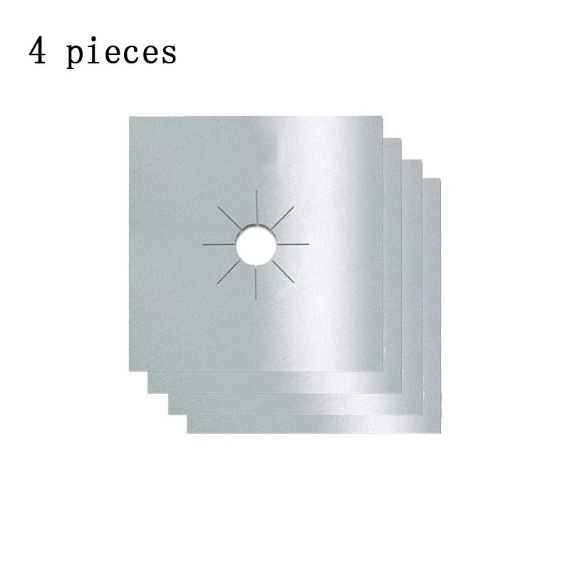 1 Reusable Gas Stove Protector Pad Non-stick Heat Resistant Washable Qme Silver four Pieces