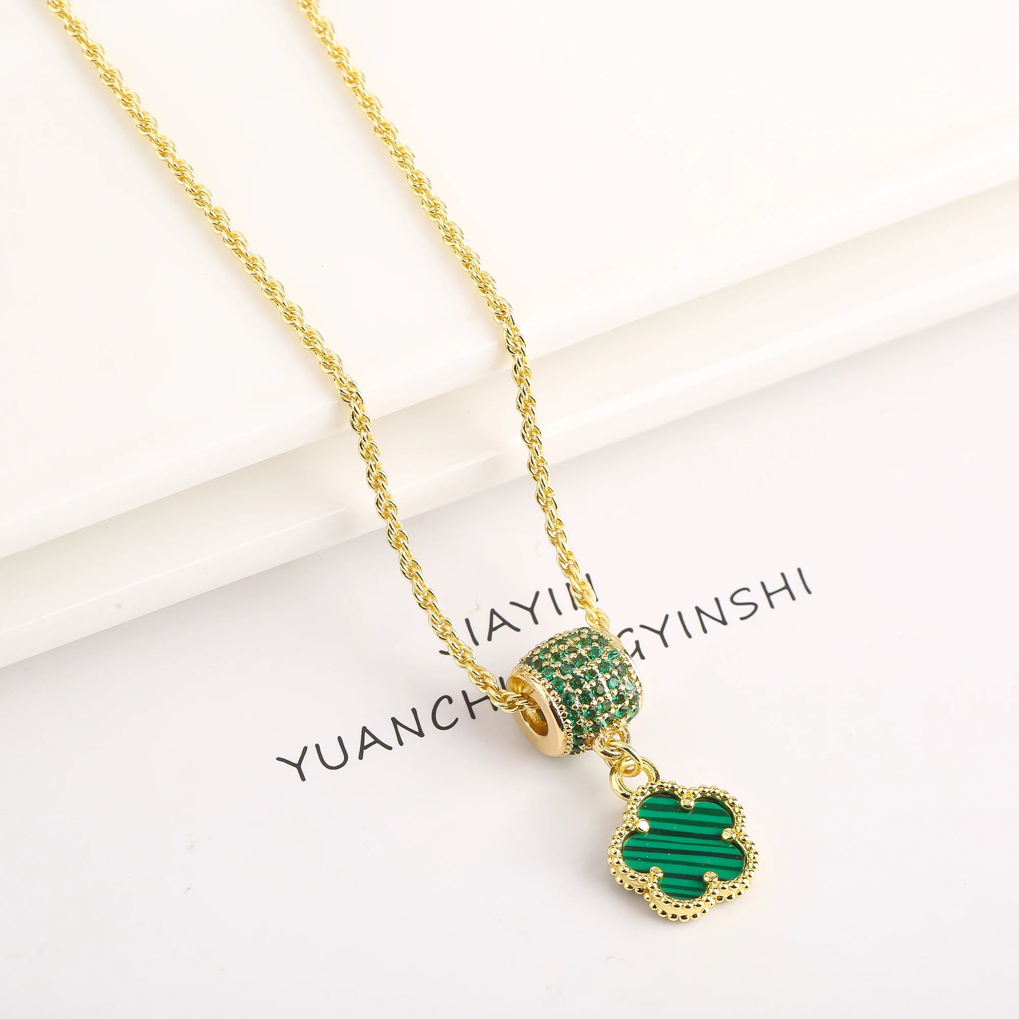High Quality Natural Stone Five Leaf Flower Jewelry Set Zirconia Necklace Earrings Temperament For Woman Fashion Jewelry Clover Qme Necklace 2