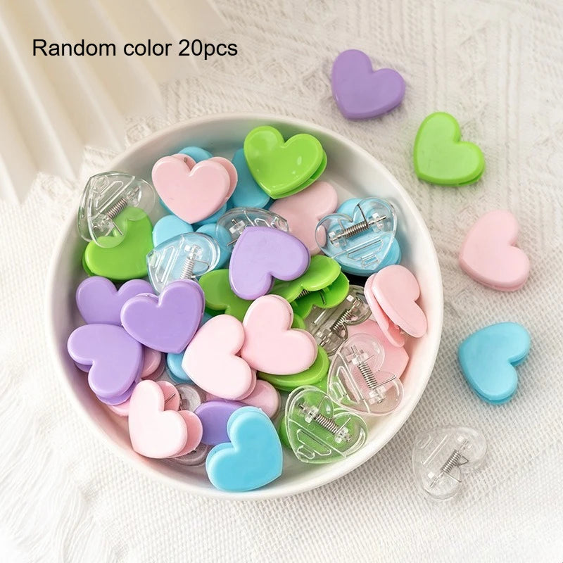 Multi functional love clip, colorful storage corner clip, simple ins file, hand account, bill clip, sealing clip Qme Random color 20pcs