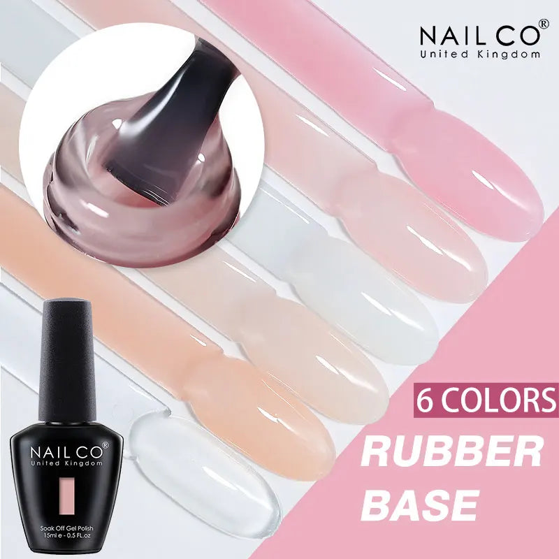 NAILCO Rubber Base Gel Polish Milky Pink Jelly White Beige 6Colors Qme