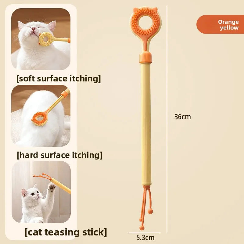 Double Sided Massager Retractable Cat Teaser Wand 2 In 1 Toy For Kitten Daily Grooming Skin Itch Relief Pet Supplies Qme Orange 1pcs