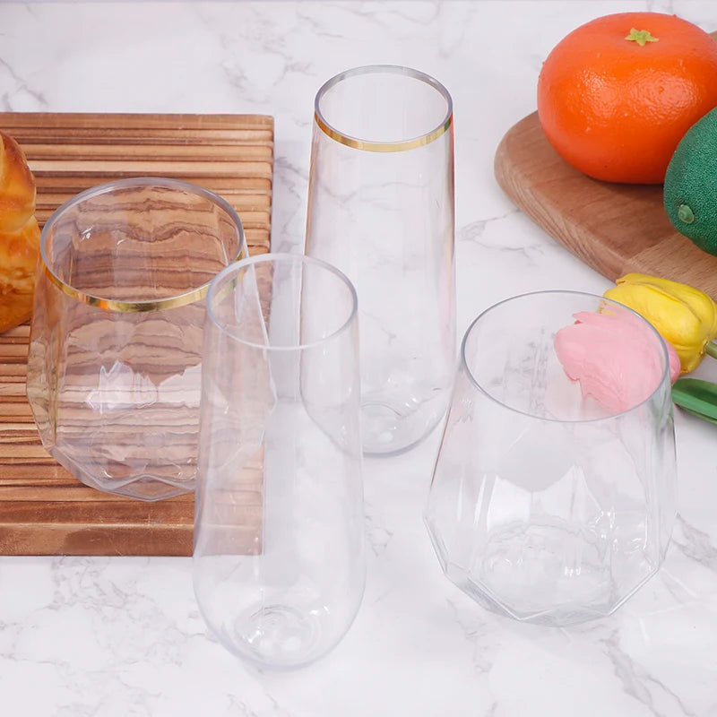 9 Plastic Champagne Flutes Stemless Glasses Toasting Drinkware Party Qme
