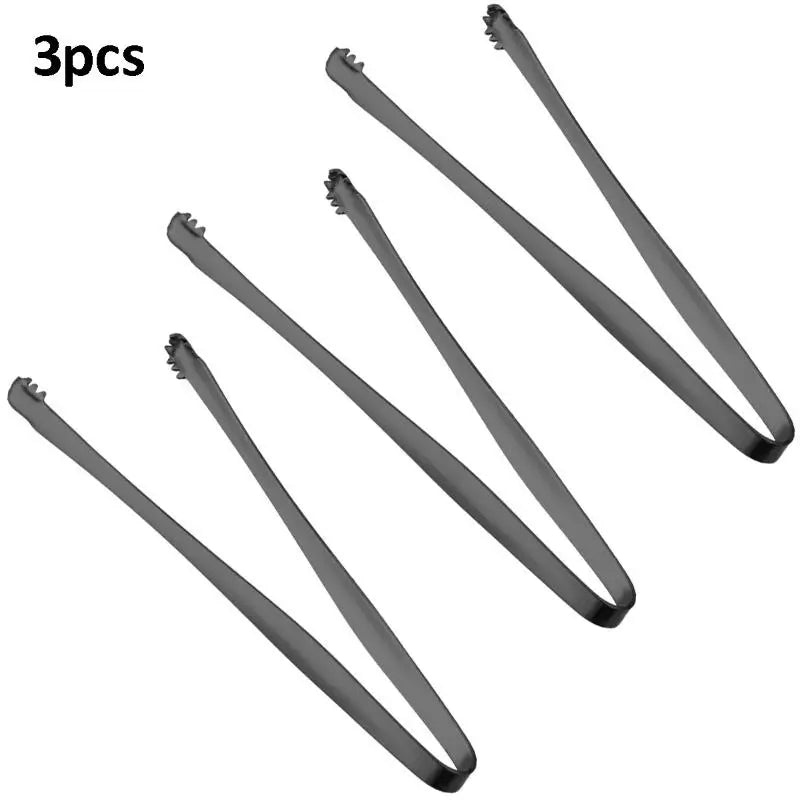 3pcs Stainless Steel Ice Clamp Thick Anti Slip Ice Clip Fruit Coffee Cube Sugar Clip Toothed Food Clip Kitchen Accessories Qme 3pcs Black