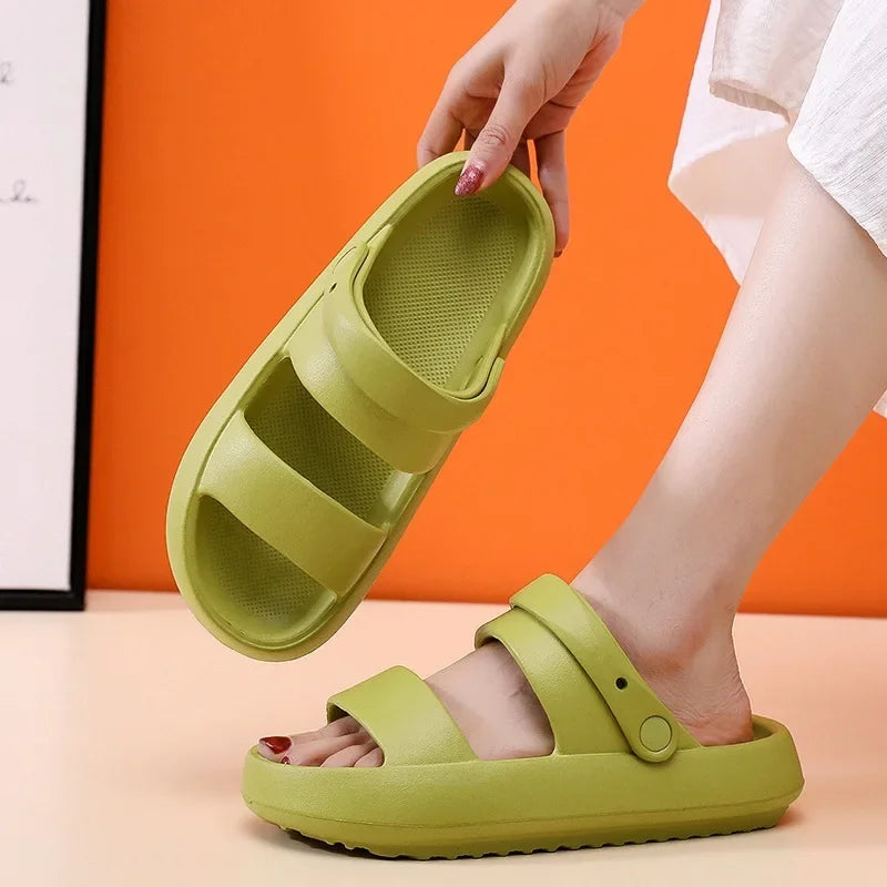Summer Thick Platform Slippers Double Row Couple Flat Sandals Outside EVA Men Soft Beach Thick Sole Non-slip Indoor Shoes Qme GN 38-39
