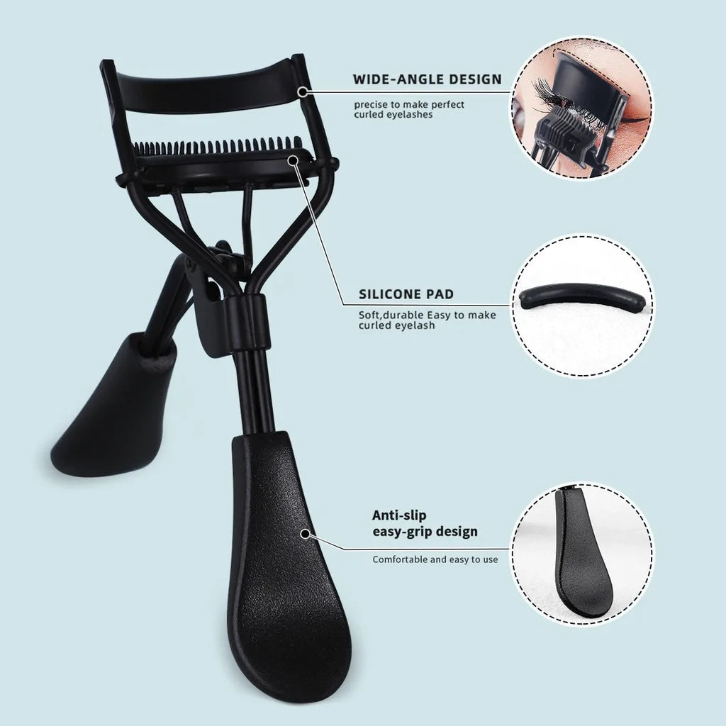 1 Portable Eyelash Curler Silicone Pad Stainless Steel Lashes Create Qme