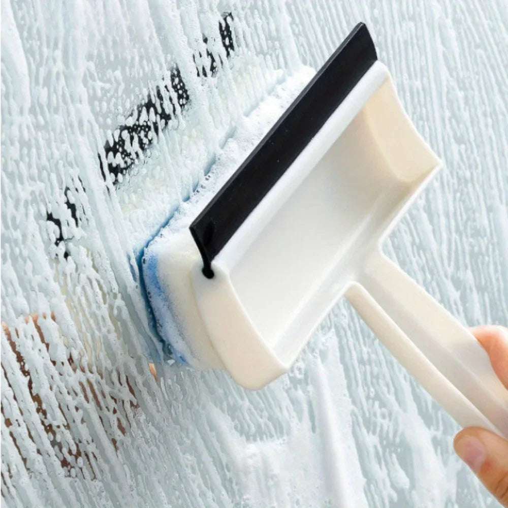 2-in-1 Bathroom Cleaning Brush Double-Sided Glass Scraper, Mirror Wiper, Multi-Functional Tile and Wall Cleaner, No Power Needed Qme