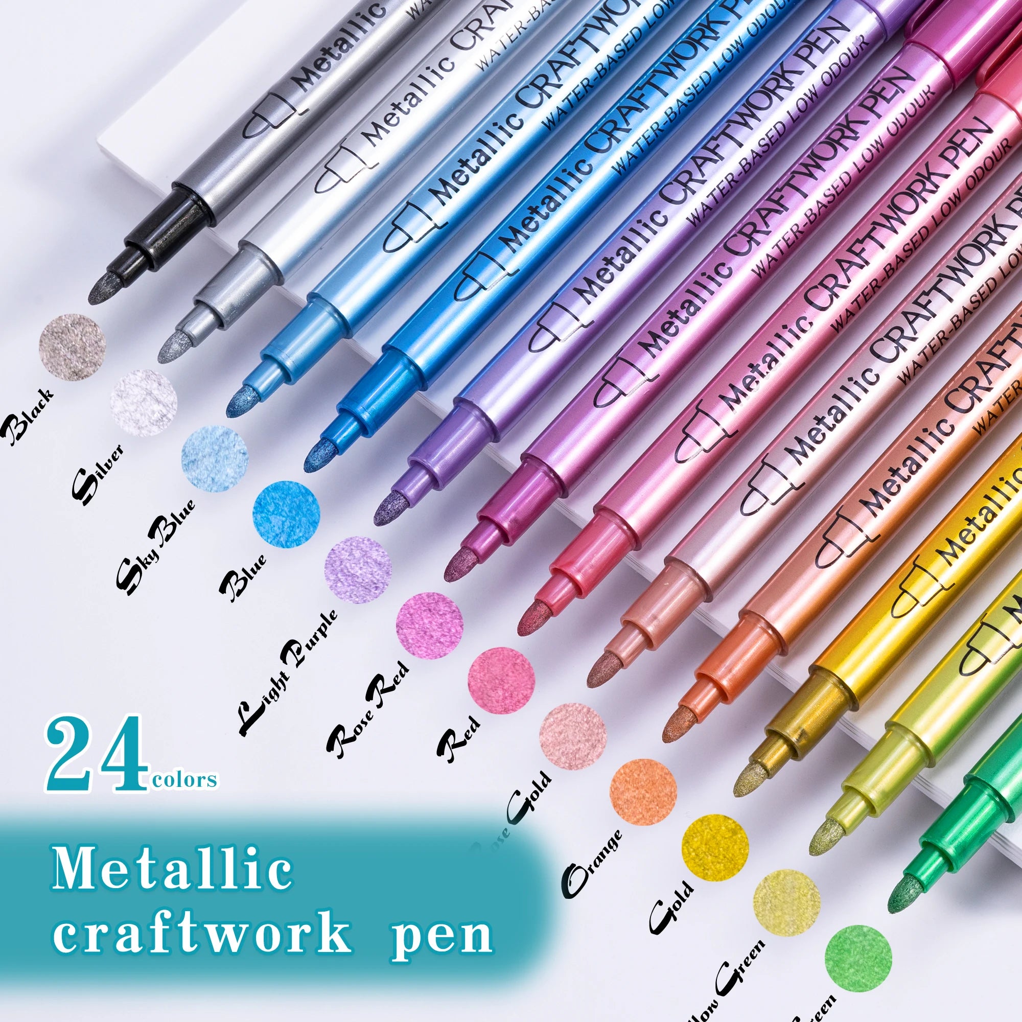 24 Colors Metallic Marker Pens Waterproof Permanent Paint Pen for Black Paper Glass Rock DIY Craft Scrapbook Art Supplies Qme