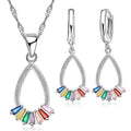 Earrings Necklace Jewelry Sets Real 925 Sterling Silver Color Rainbow Crystal Necklace Earrings for Women Girls Nice Gift Qme Default Title