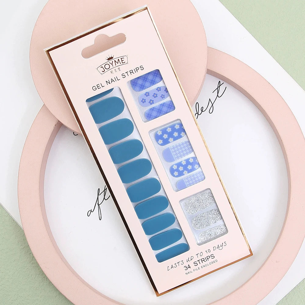 30 34Tips UV-Free Gel Nail Wraps Solid Glitter Stickers No Need UV Qme MK-34Z-A042-74