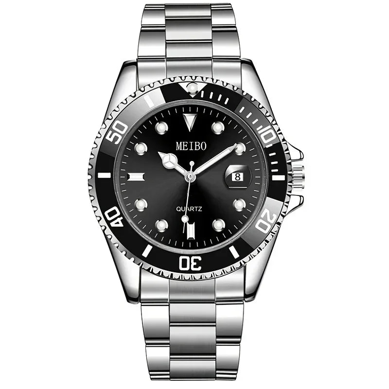 1pc Luxury Men Silver Stainless Steel Water Proof Automatic Luminous Bezel Mens Watches Qme Rose