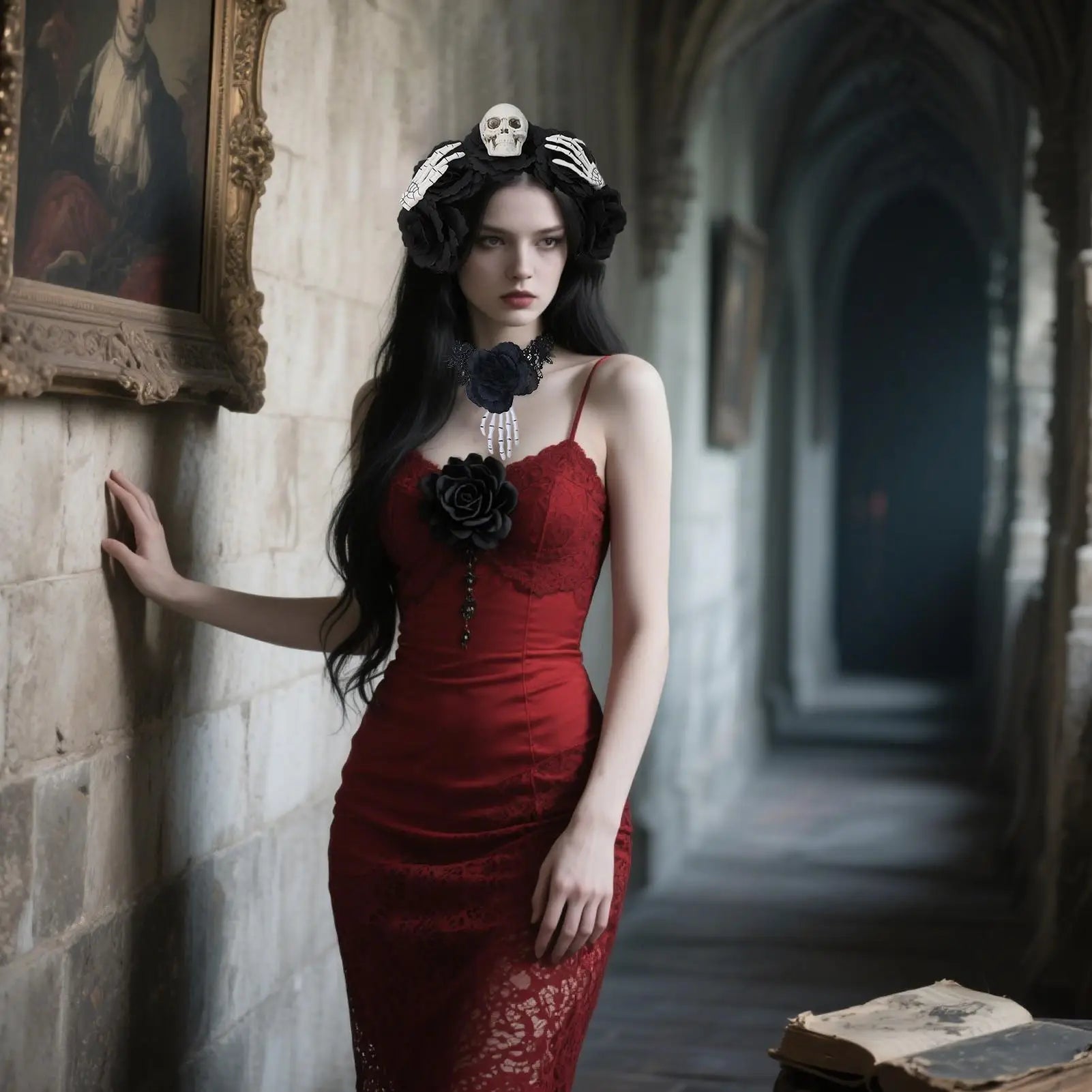 Gothic Lace Necklace Women Hair Hoop Choker Soft Goth Headdress Qme