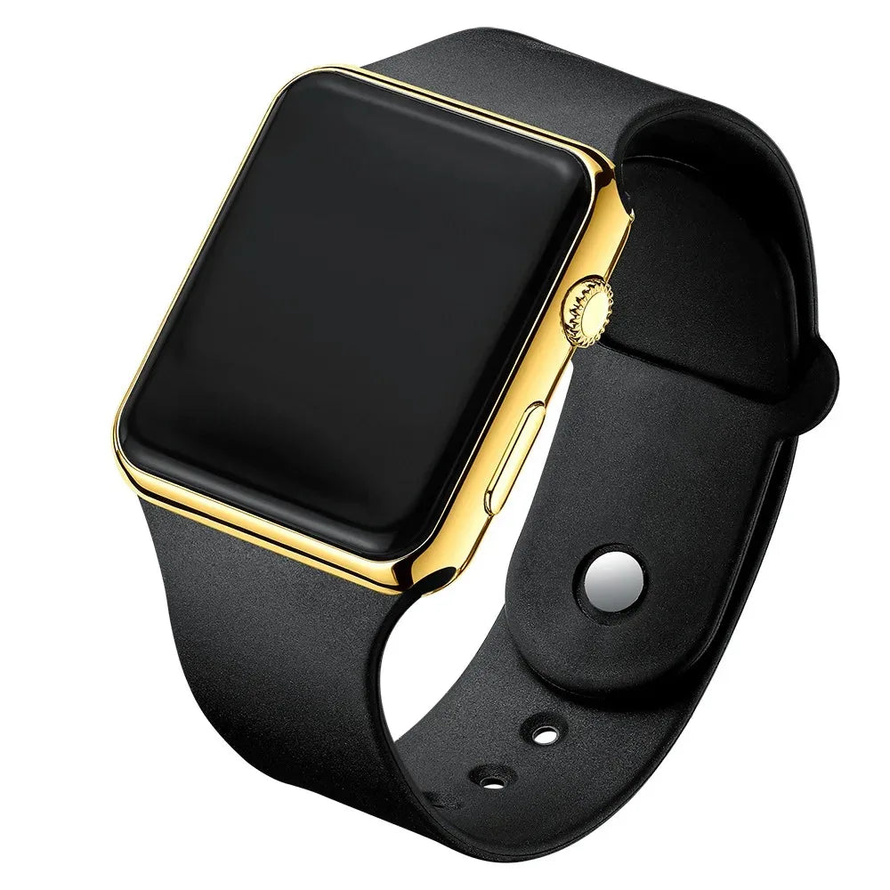 Fashionable and versatile square LED digital watch, student adult night light electroplated sunglasses, sports electronic watch Qme Gold