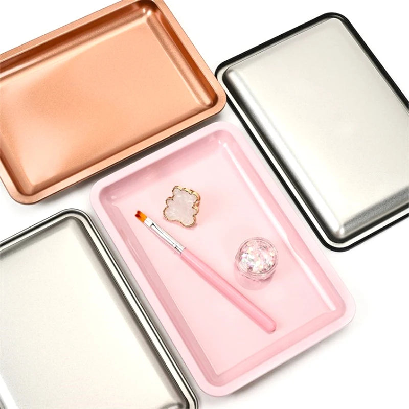 Nail Tray Stainless Steel Cosmetic Storage Art Polish Multicolor Qme