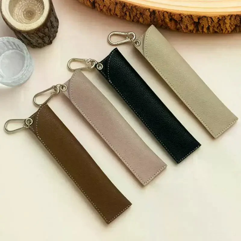 Leather Pencil Holder Bag Kawaii Pen Storage School Case Students Kids Qme