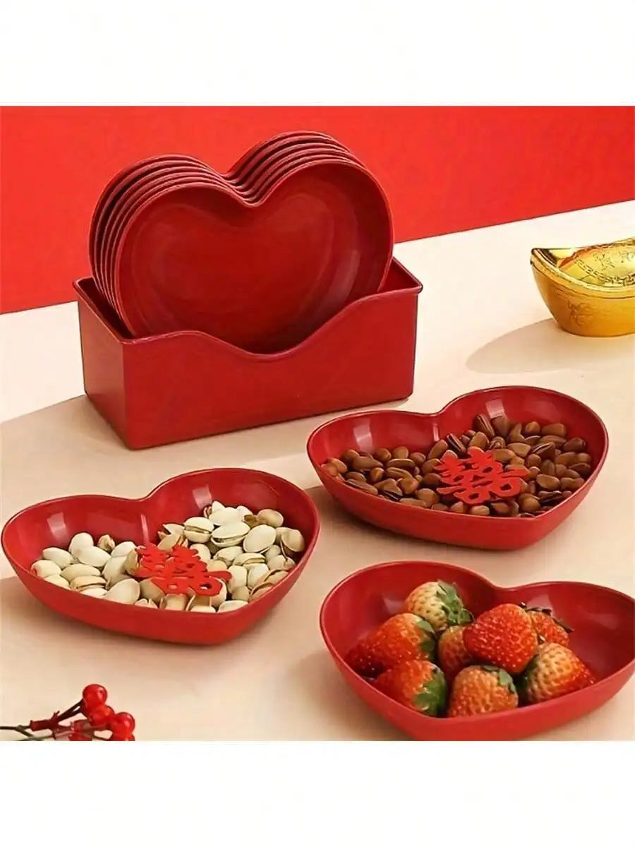 1 5 10 Plastic Heart Shaped Dinner Plate Red Pink Themed Fruit Snacks Qme