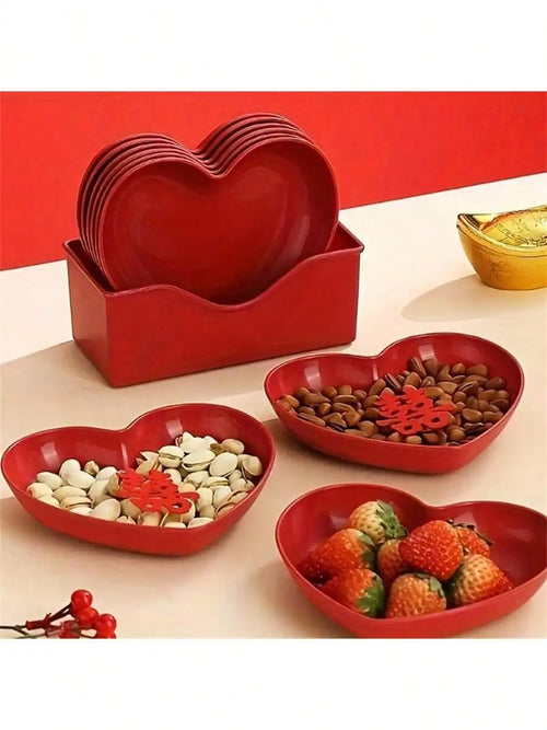1 5 10 Plastic Heart Shaped Dinner Plate Red Pink Themed Fruit Snacks Qme