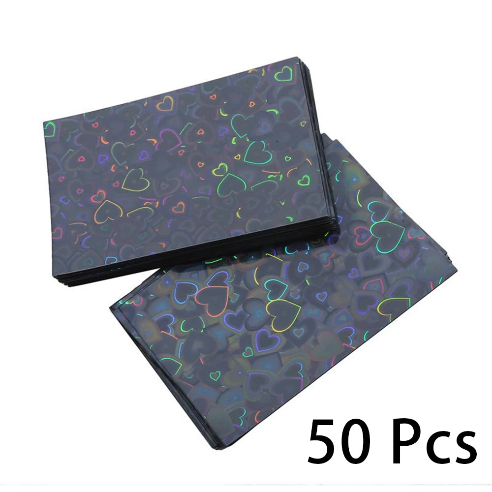 50Pcs Heart Bling Photocard Sleeves,Glitter Laser Card Protector Holder Photo Card Films Cards Protector Photo Cards Protective Qme black