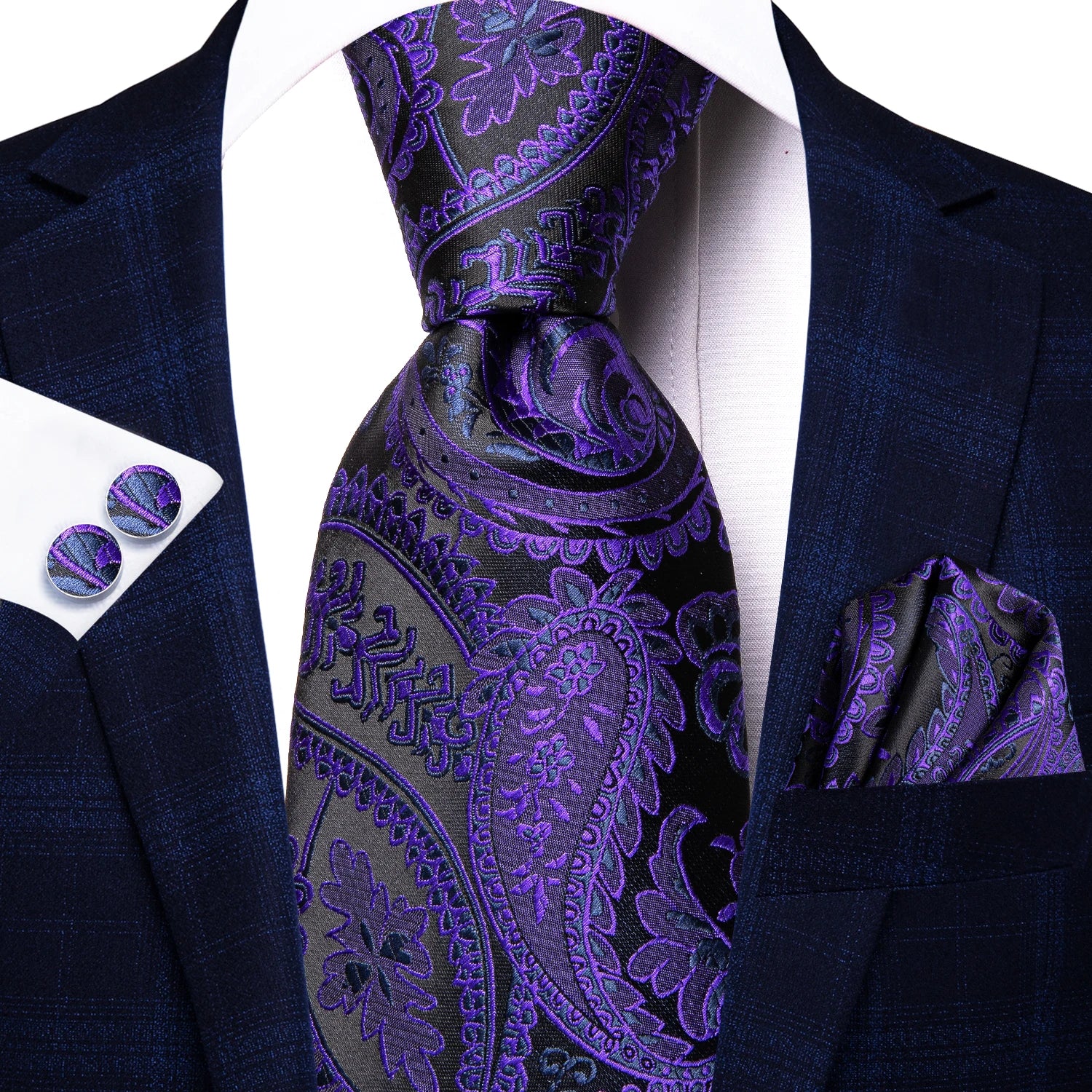 Hi-tie Light Purple Solid Silk Wedding Tie Men Hanky Cufflink Necktie Qme 3441