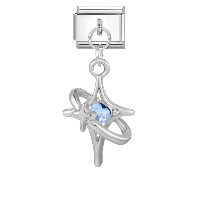 Fashion Blue Sereis Star Pearl Moon Butterfly Italian Charm Links Fit 9mm Stainless Steel Bracelet Women Jewelry DIY Making Gift Qme Style 11