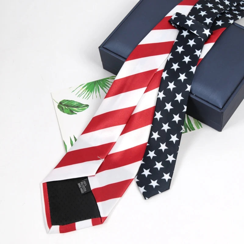 Star Striped American USA Tie Dacron Printing Flag Necktie Unisex Qme
