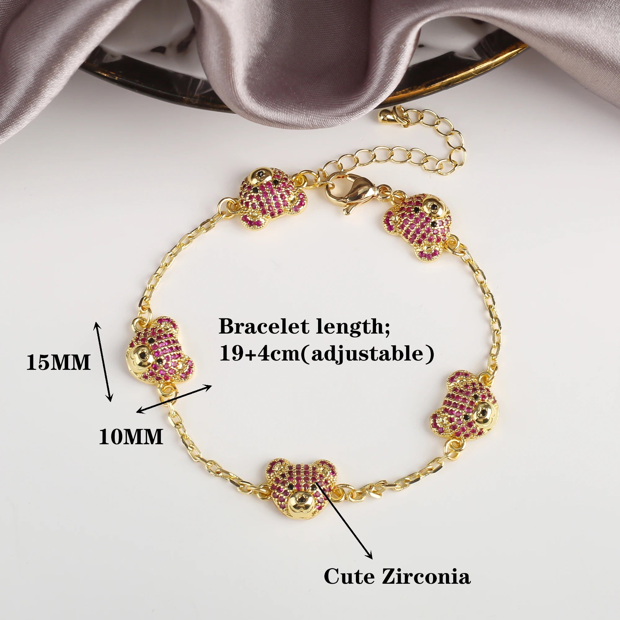 New 6 Colors Cute Zirconia Bear Bracelet Classic Animal Crystal Chain Bracelet Charm For Woman Girl Jewelry Gift Free Shipping Qme 1