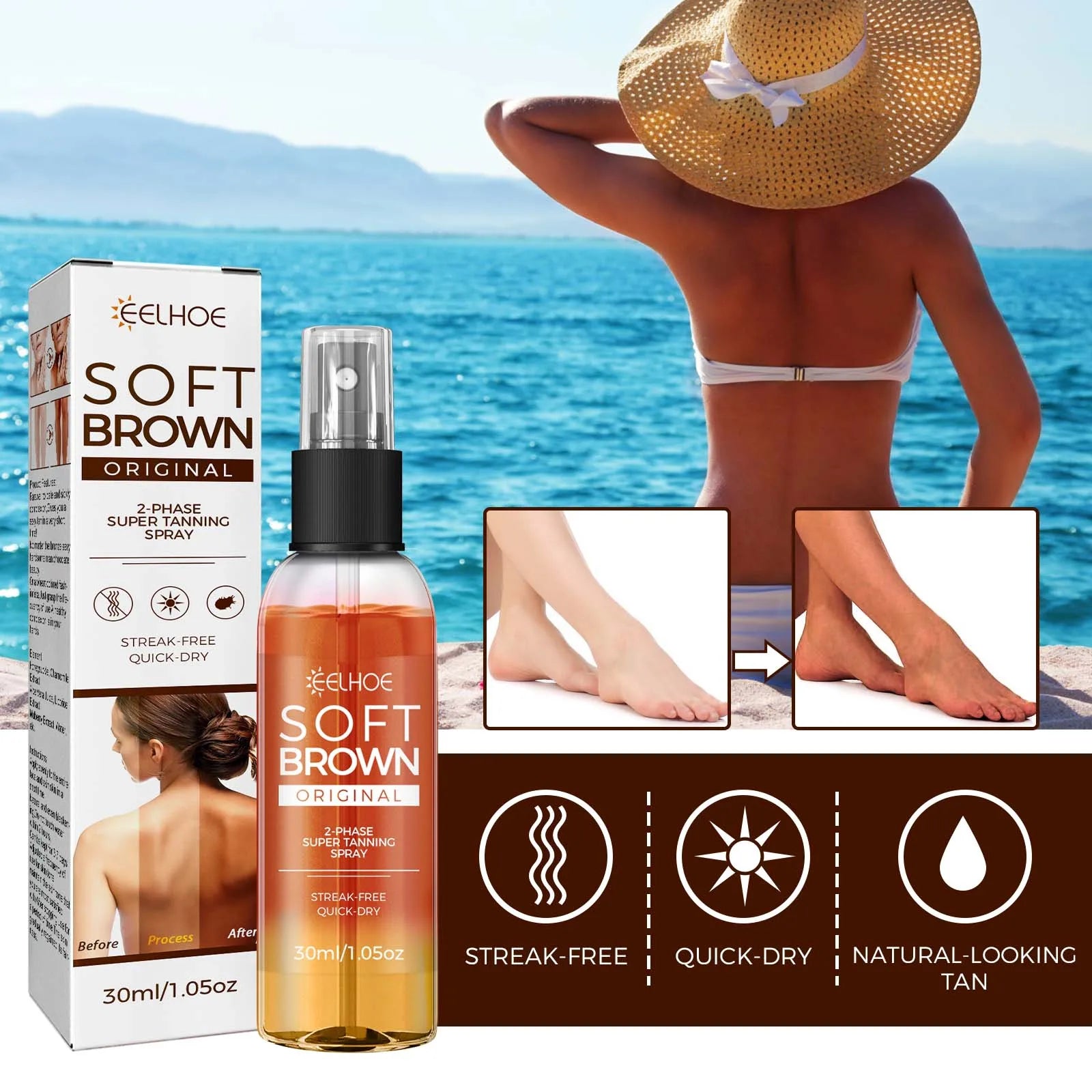 Self Tanning Spray Assist Natural Soft Antique Bronzer Wheat Skin Tone Tanning Accelerator Spray Beach Outdoor Sunscreen Care Qme