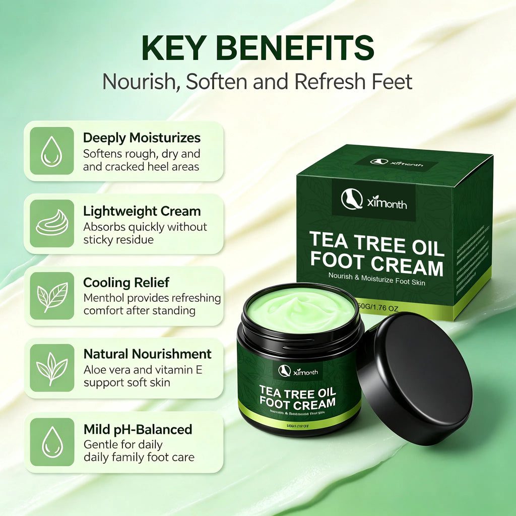 Tea Tree Oil Foot Cream Moisturizing Softening Cream for Dry Cracked Heels Calluses Rough Feet Non-Greasy Nourishing Foot Care Qme